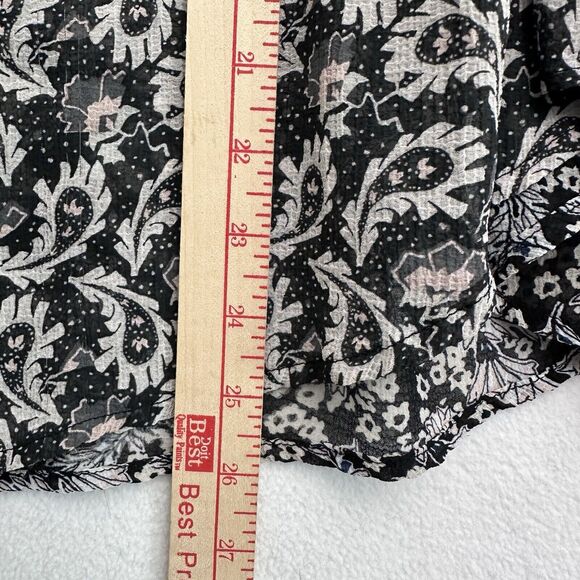 Free People Button Up Blouse Sz M Dani Black Paisley Snakeskin Semi Sheer Shirt - Picture 10 of 11